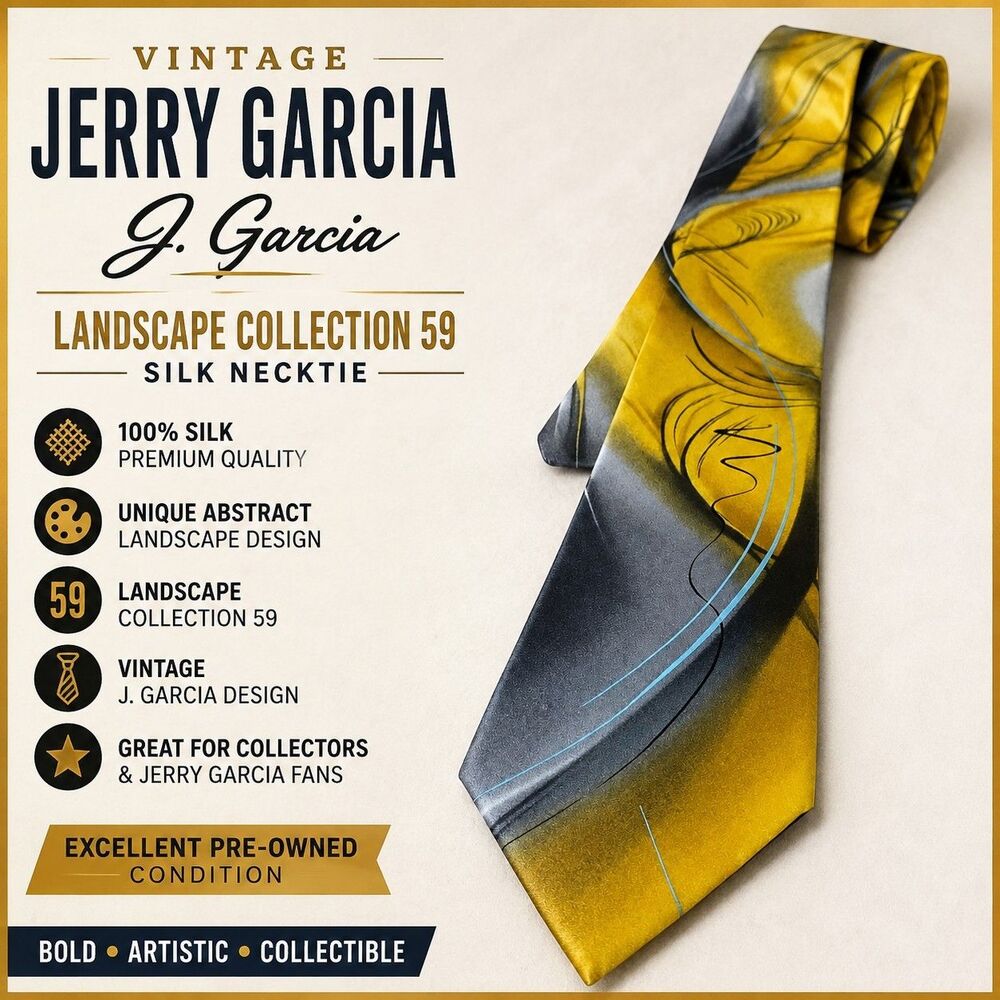 Jerry Garcia J. Garcia Landscape Collection 59 100% Silk Necktie Yellow Gray